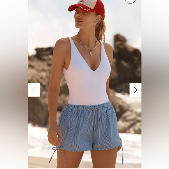 Anthropologie Blue striped Shorts with Elastic Waistband 🏖️ 🏝️ beachy - Picture 1 of 6